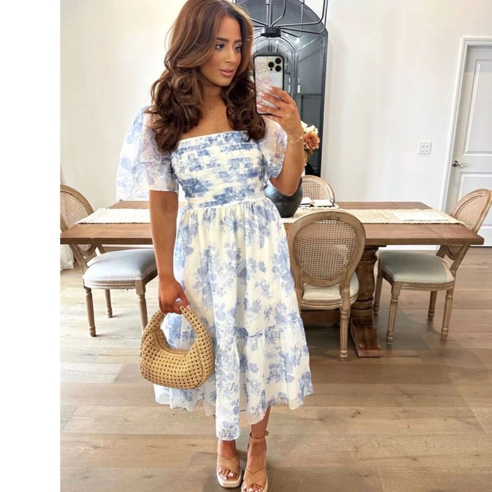 Abercrombie & Fitch The A&F Emerson Angel Sleeve Midi Dress Size S Blue